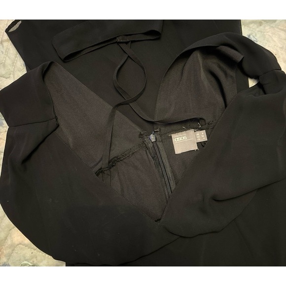 ASOS Sleeveless‎ Black Chiffon Double V Choker Neck Detail Maxi Dress, Size 4 - Picture 4 of 6